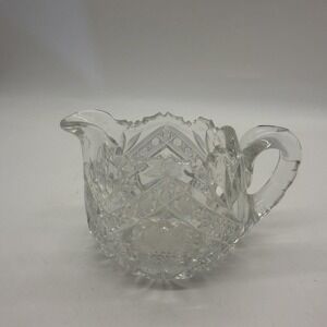 Antique American Brilliant Cut Glass Creamer Saw Tooth Rim Clear Oval Glassware
